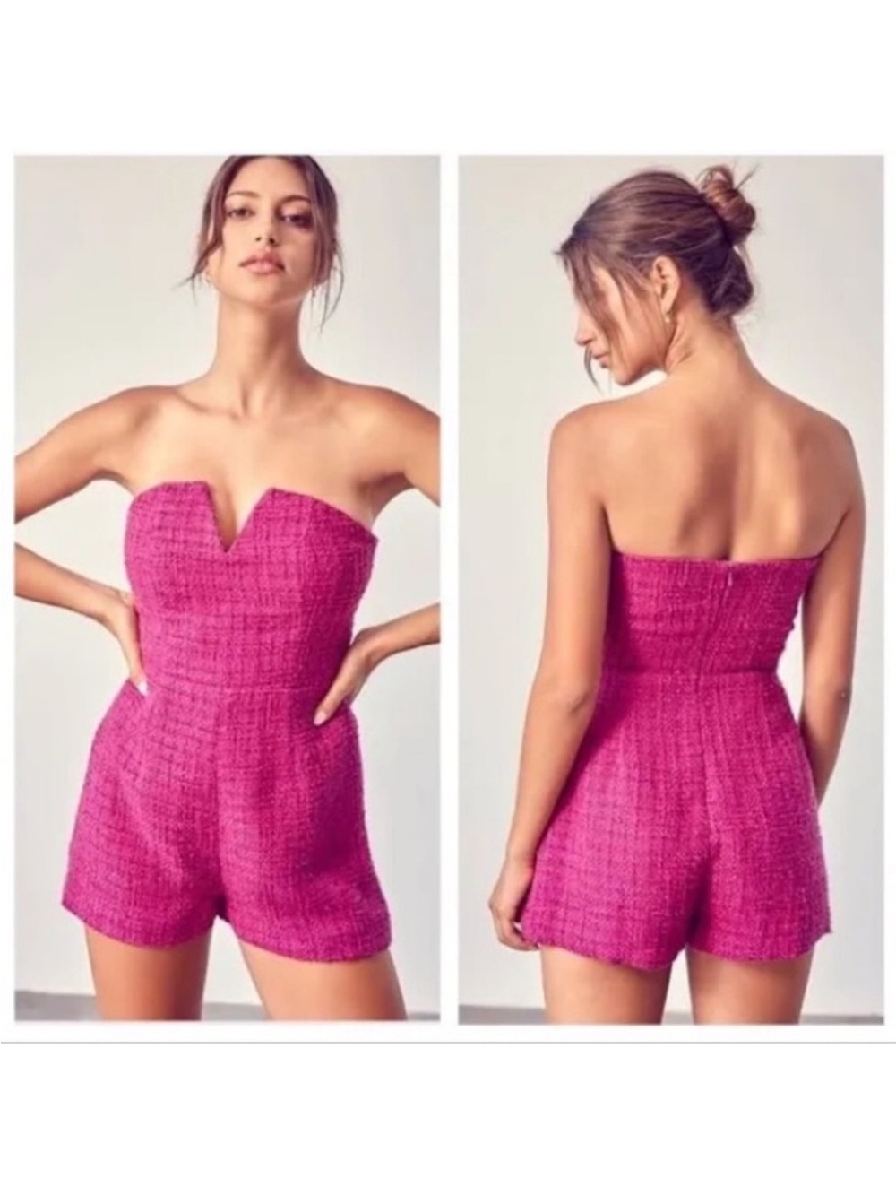 DO+BE Strapless Hot Pink Tweed Romper